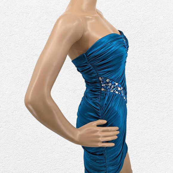 Vintage Y2K Mini Dress Strapless City Triangles Trashy Bejeweled Party Blue S - Picture 14 of 15
